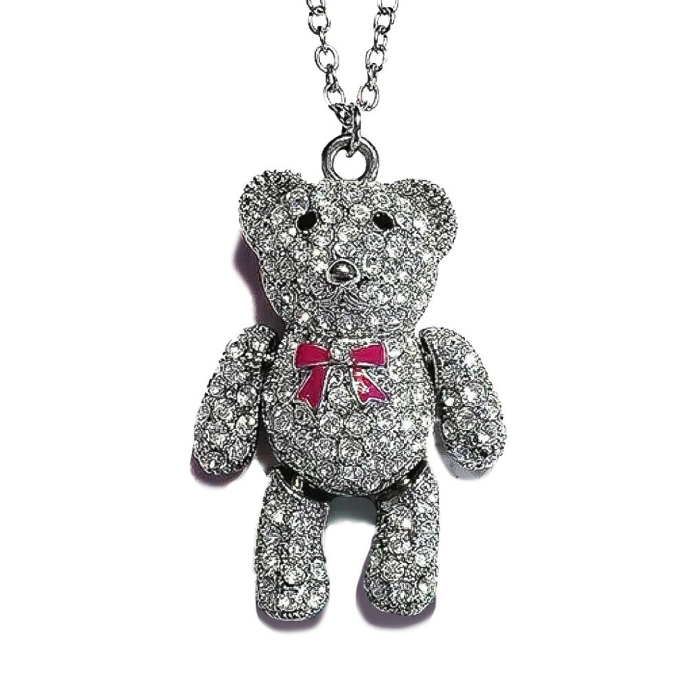 Diamond Rhinestone Bling Teddy Bear Pendant Necklace
